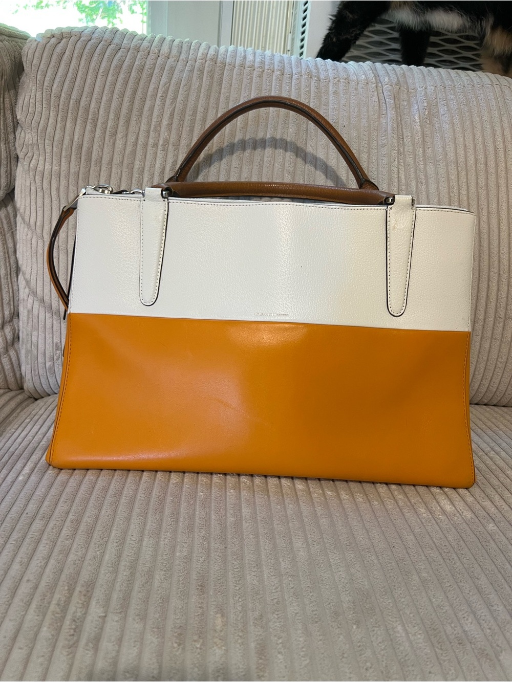 Coach Colorblock White and Orange Leather Top-Handle Tote